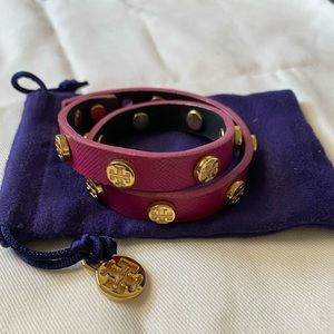 Tory Burch Magenta Leather Wrap Bracelet
